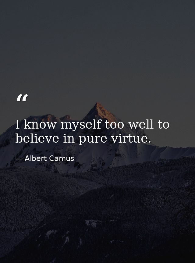 I know myself too well to believe in pure virtue. — Albert Camus