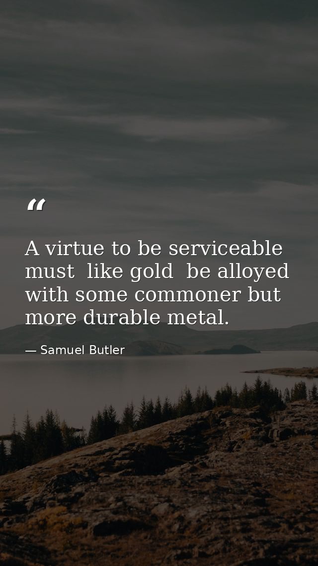 A virtue to be serviceable must  like gold  be alloyed with some commoner but more durable metal. — Samuel Butler
