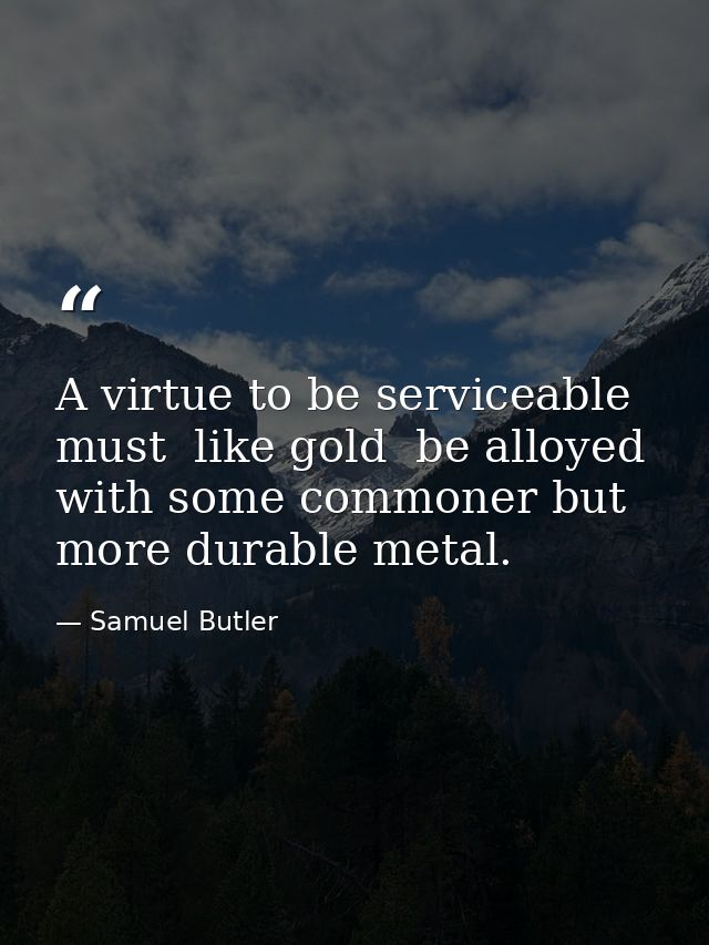 A virtue to be serviceable must  like gold  be alloyed with some commoner but more durable metal. — Samuel Butler