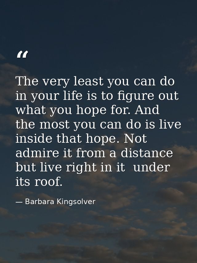 The very least you can do in your life is to figure out what you hope for. And the most you can do is live inside that h — Barbara Kingsolver