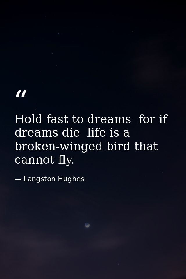 Hold fast to dreams  for if dreams die  life is a broken-winged bird that cannot fly. — Langston Hughes