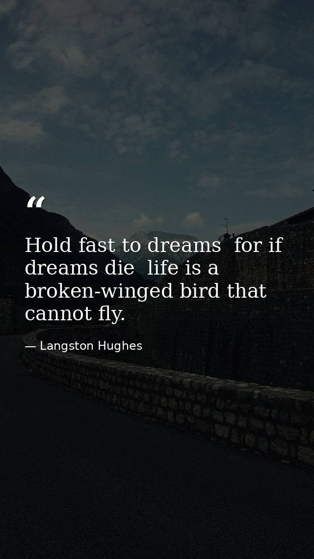 Hold fast to dreams  for if dreams die  life is a broken-winged bird that cannot fly. — Langston Hughes