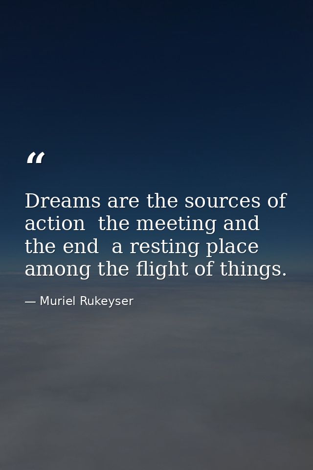 Dreams are the sources of action  the meeting and the end  a resting place among the flight of things. — Muriel Rukeyser