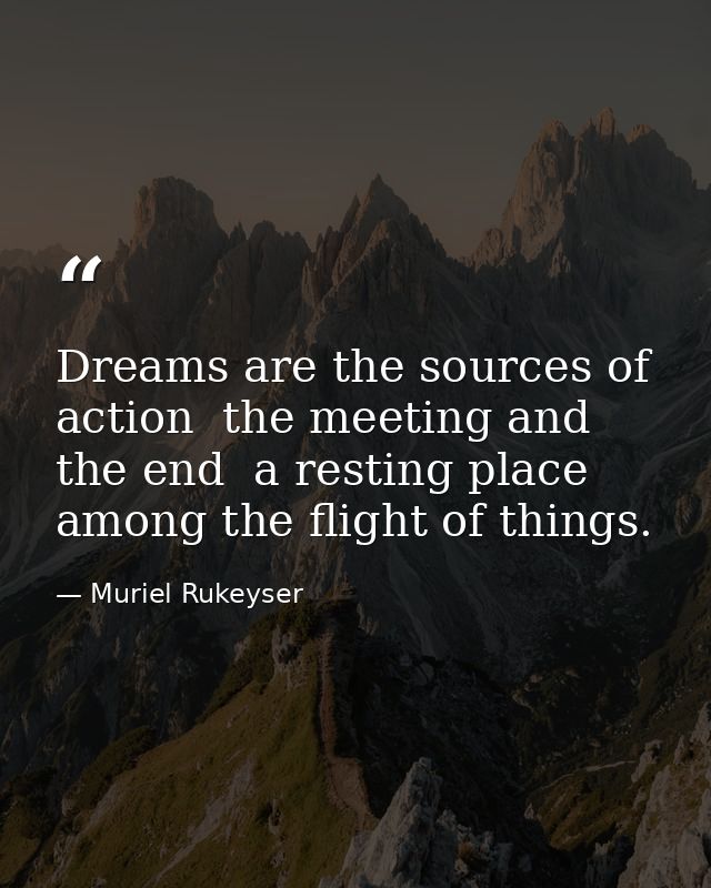 Dreams are the sources of action  the meeting and the end  a resting place among the flight of things. — Muriel Rukeyser