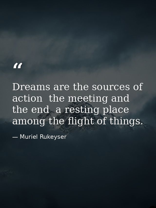 Dreams are the sources of action  the meeting and the end  a resting place among the flight of things. — Muriel Rukeyser