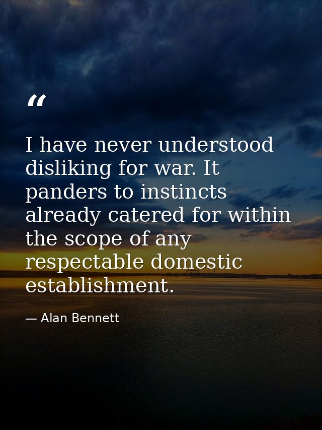 I have never understood disliking for war. It panders to instincts already catered for within the scope of any respectab — Alan Bennett