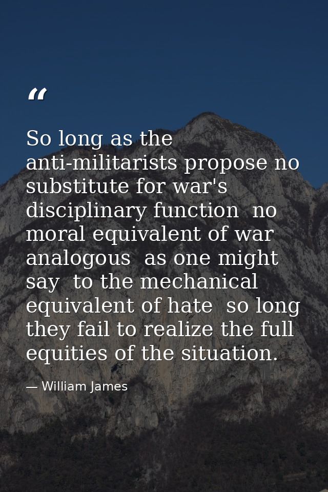 So long as the anti-militarists propose no substitute for war's disciplinary function  no moral equivalent of war  analo — William James