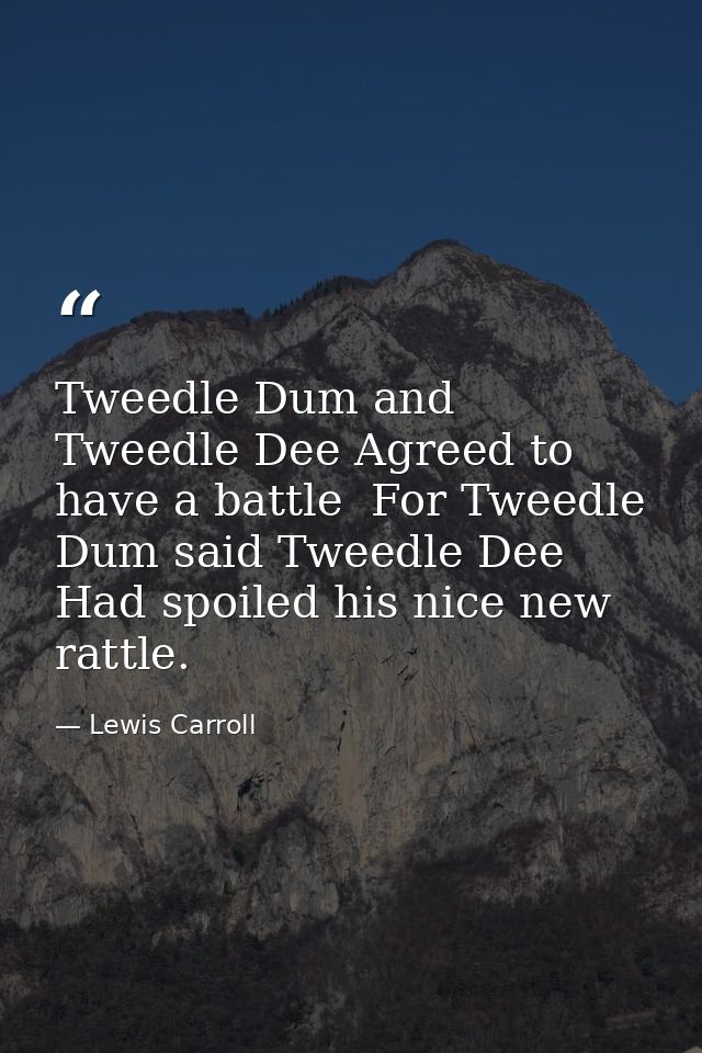 Tweedle Dum and Tweedle Dee Agreed to have a battle  For Tweedle Dum said Tweedle Dee Had spoiled his nice new rattle. — Lewis Carroll