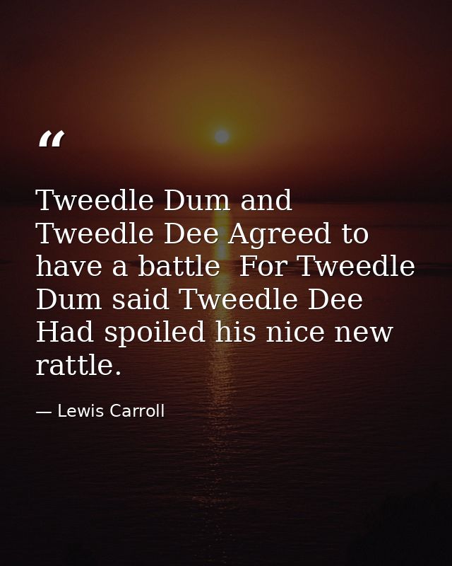 Tweedle Dum and Tweedle Dee Agreed to have a battle  For Tweedle Dum said Tweedle Dee Had spoiled his nice new rattle. — Lewis Carroll