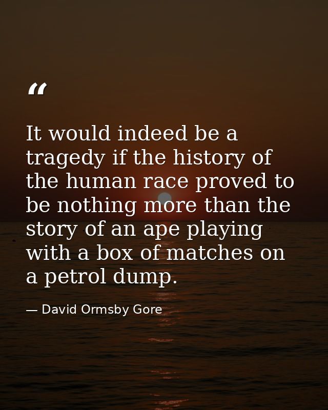 It would indeed be a tragedy if the history of the human race proved to be nothing more than the story of an ape playing — David Ormsby Gore