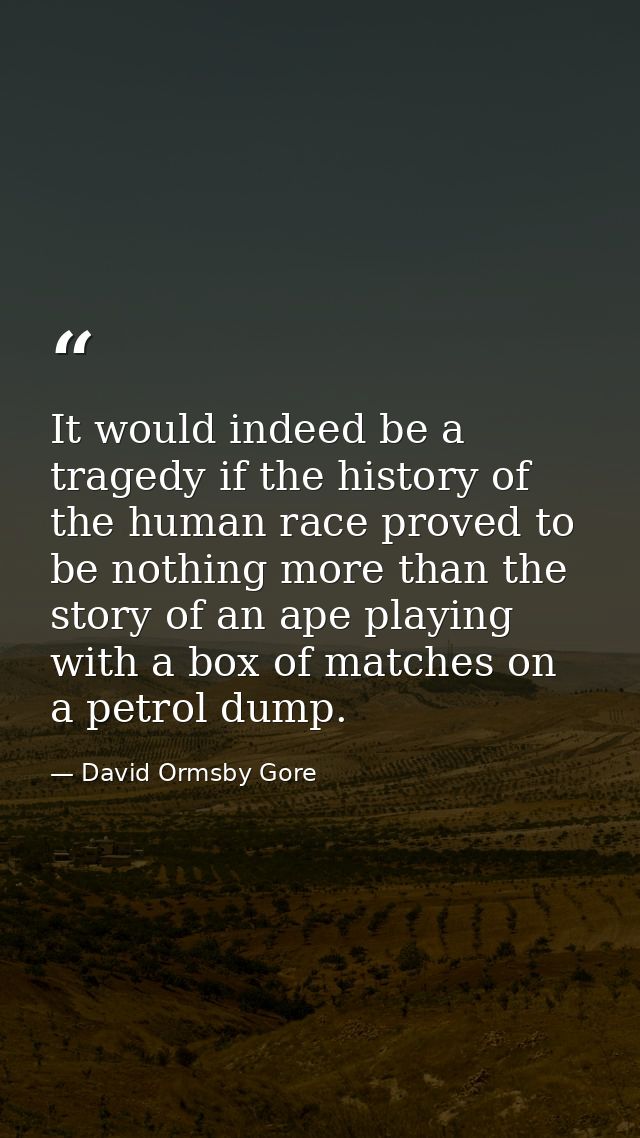 It would indeed be a tragedy if the history of the human race proved to be nothing more than the story of an ape playing — David Ormsby Gore
