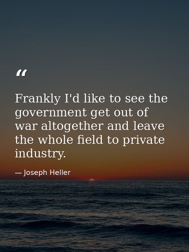 Frankly I'd like to see the government get out of war altogether and leave the whole field to private industry. — Joseph Heller