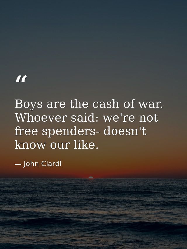 Boys are the cash of war. Whoever said: we're not free spenders- doesn't know our like. — John Ciardi