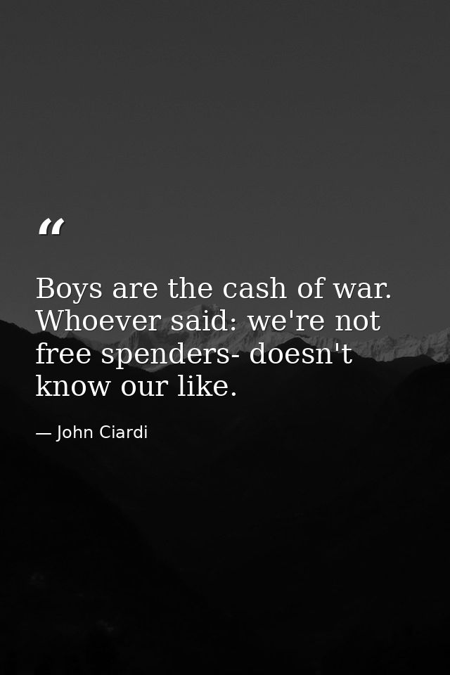 Boys are the cash of war. Whoever said: we're not free spenders- doesn't know our like. — John Ciardi