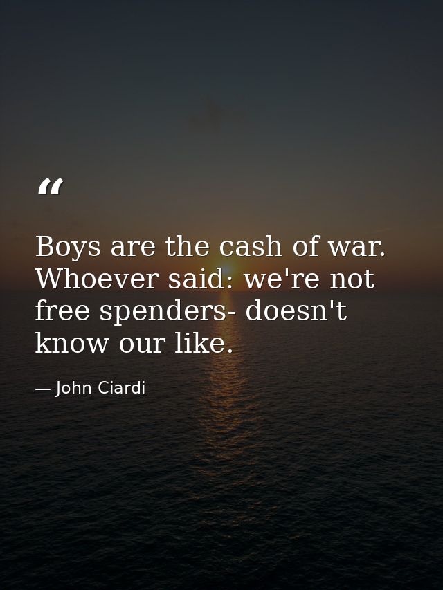 Boys are the cash of war. Whoever said: we're not free spenders- doesn't know our like. — John Ciardi