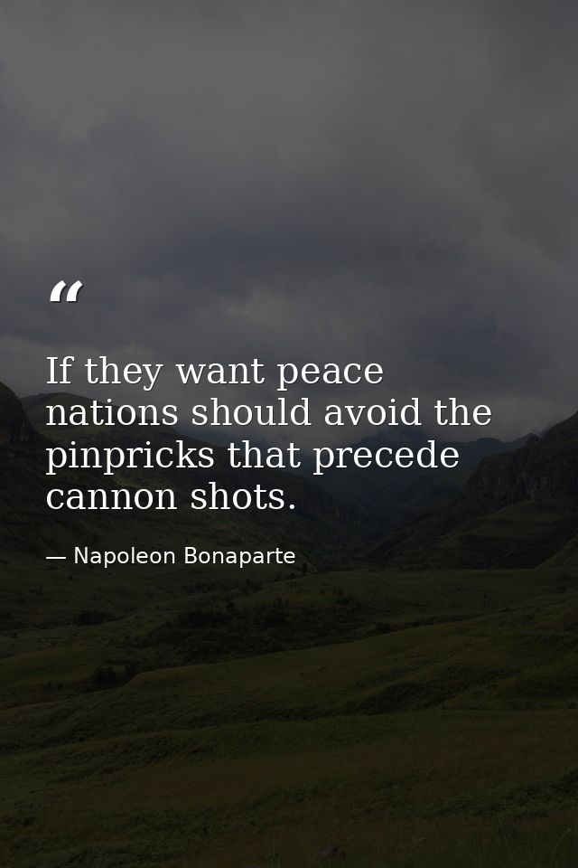 If they want peace  nations should avoid the pinpricks that precede cannon shots. — Napoleon Bonaparte
