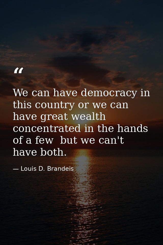 We can have democracy in this country or we can have great wealth concentrated in the hands of a few  but we can't have  — Louis D. Brandeis