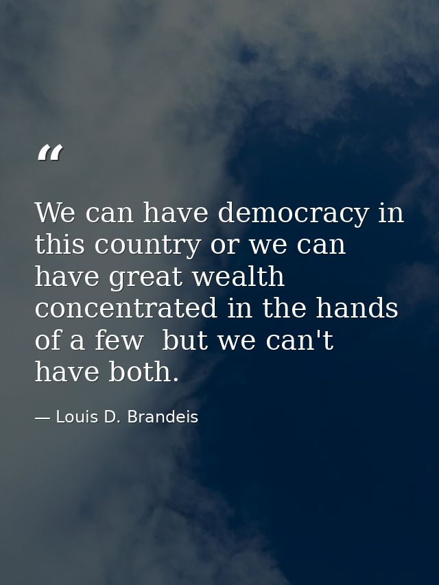 We can have democracy in this country or we can have great wealth concentrated in the hands of a few  but we can't have  — Louis D. Brandeis