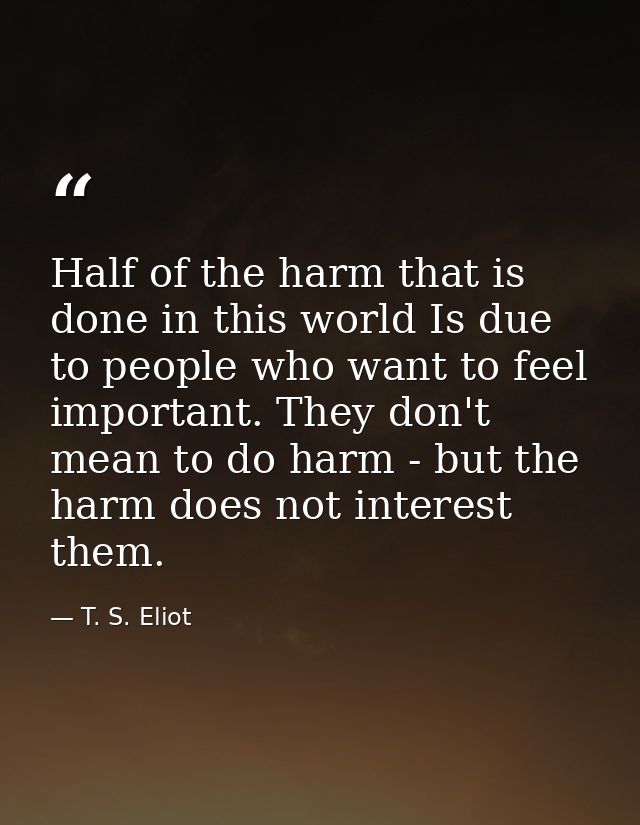 Half of the harm that is done in this world Is due to people who want to feel important. They don't mean to do harm - bu — T. S. Eliot