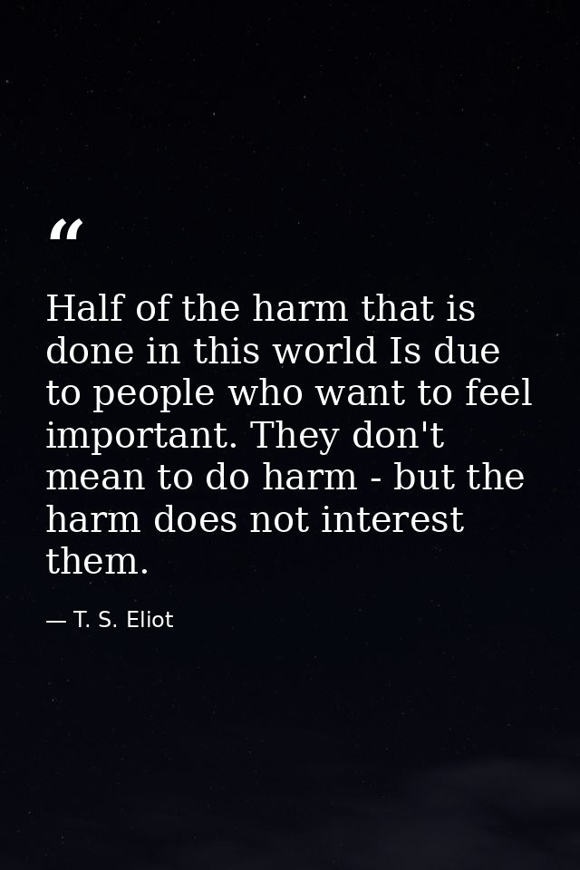 Half of the harm that is done in this world Is due to people who want to feel important. They don't mean to do harm - bu — T. S. Eliot