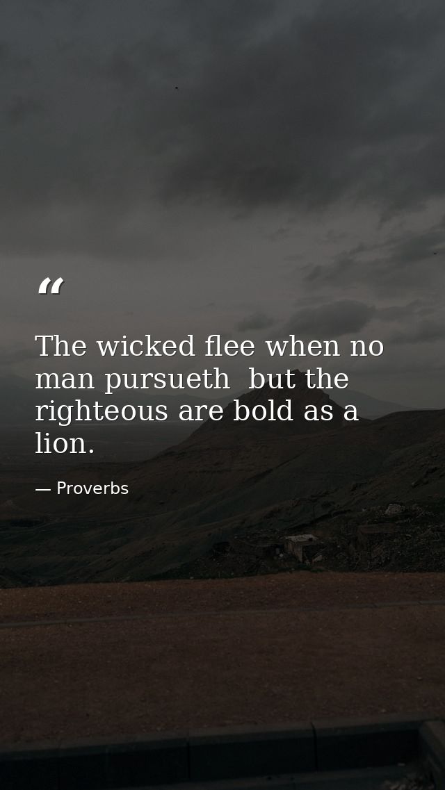The wicked flee when no man pursueth  but the righteous are bold as a lion. — Proverbs