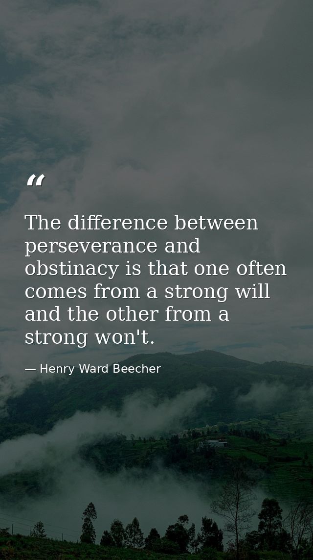 The difference between perseverance and obstinacy is that one often comes from a strong will  and the other from a stron — Henry Ward Beecher