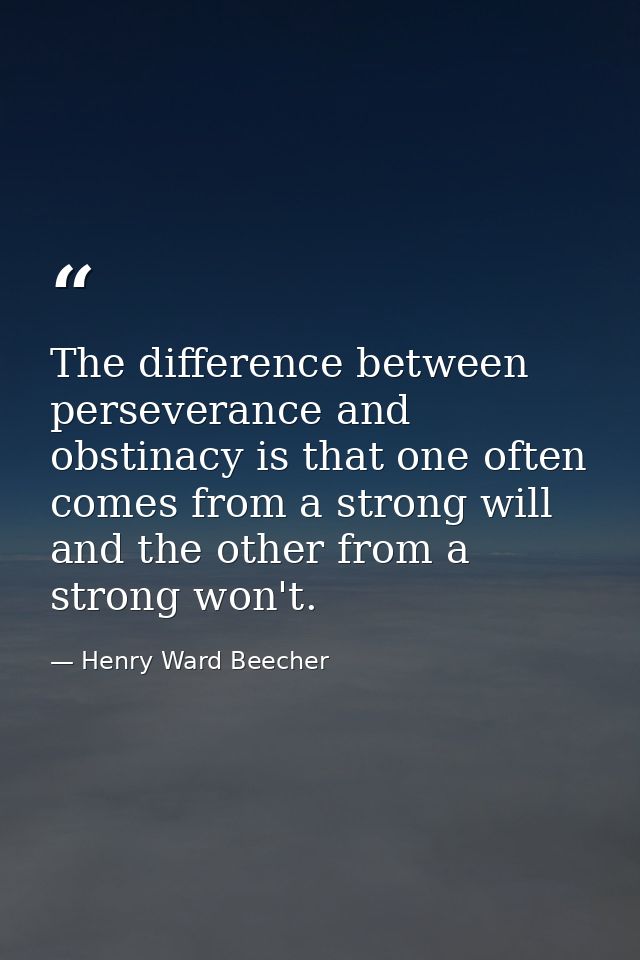 The difference between perseverance and obstinacy is that one often comes from a strong will  and the other from a stron — Henry Ward Beecher