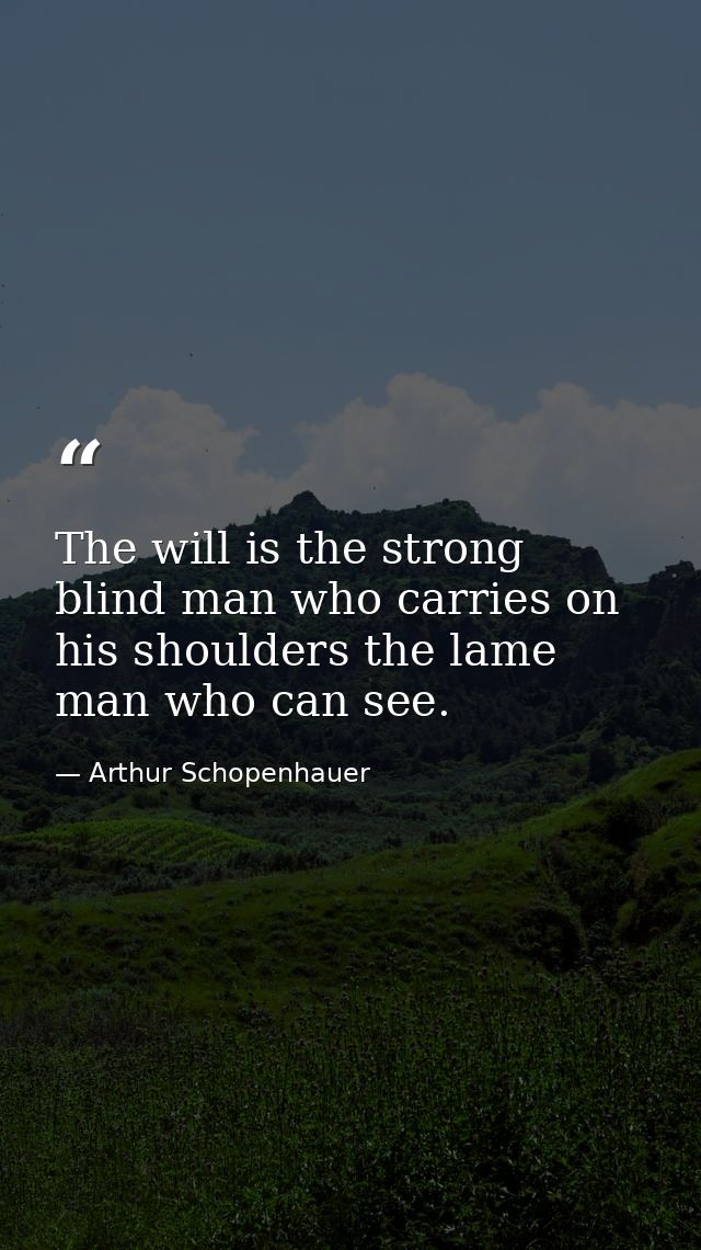 The will is the strong blind man who carries on his shoulders the lame man who can see. — Arthur Schopenhauer