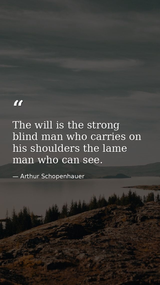 The will is the strong blind man who carries on his shoulders the lame man who can see. — Arthur Schopenhauer