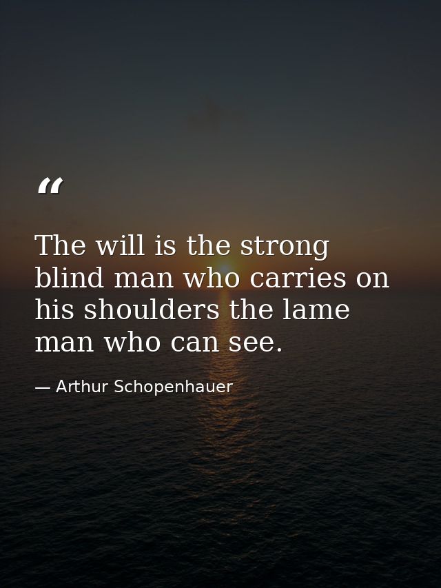 The will is the strong blind man who carries on his shoulders the lame man who can see. — Arthur Schopenhauer
