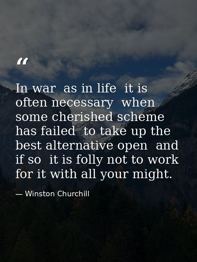In war  as in life  it is often necessary  when some cherished scheme has failed  to take up the best alternative open   — Winston Churchill