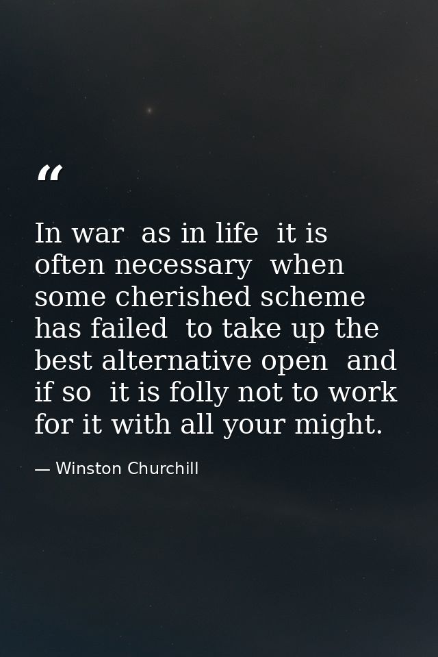 In war  as in life  it is often necessary  when some cherished scheme has failed  to take up the best alternative open   — Winston Churchill