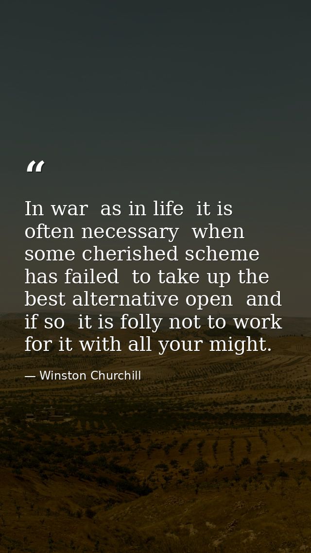 In war  as in life  it is often necessary  when some cherished scheme has failed  to take up the best alternative open   — Winston Churchill