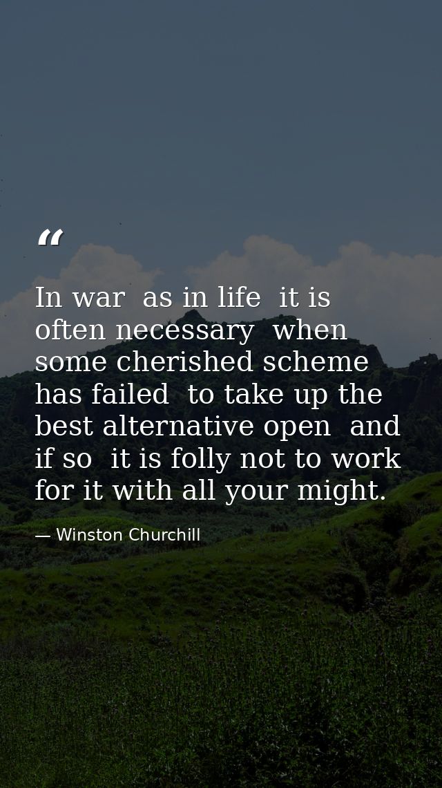 In war  as in life  it is often necessary  when some cherished scheme has failed  to take up the best alternative open   — Winston Churchill