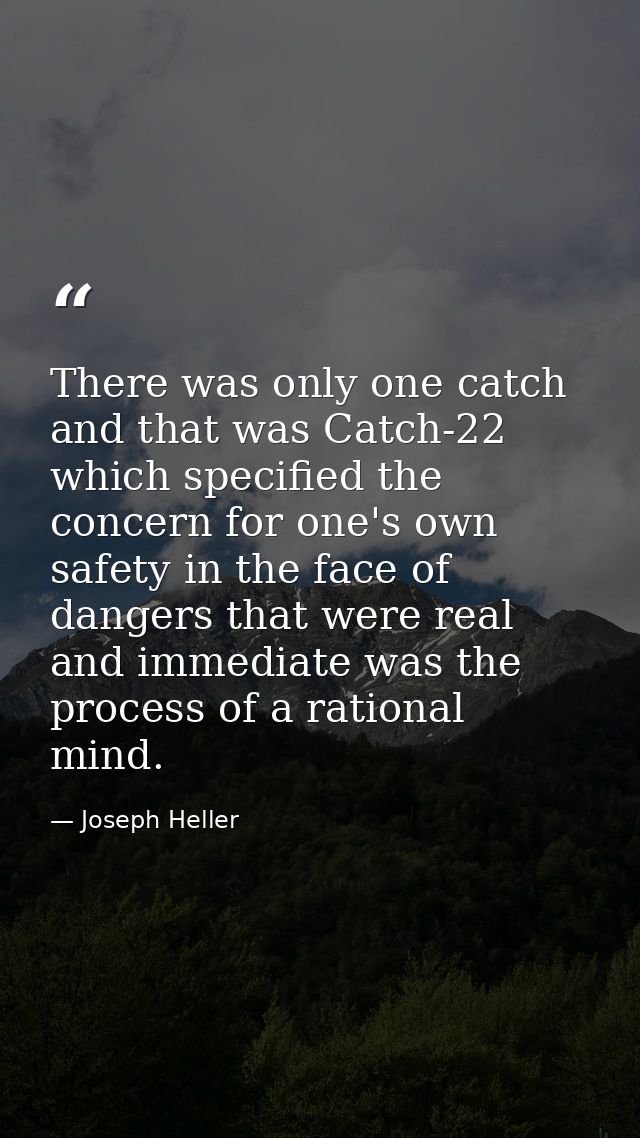 There was only one catch and that was Catch-22  which specified the concern for one's own safety in the face of dangers  — Joseph Heller
