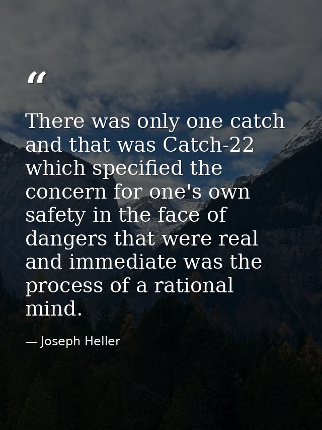 There was only one catch and that was Catch-22  which specified the concern for one's own safety in the face of dangers  — Joseph Heller