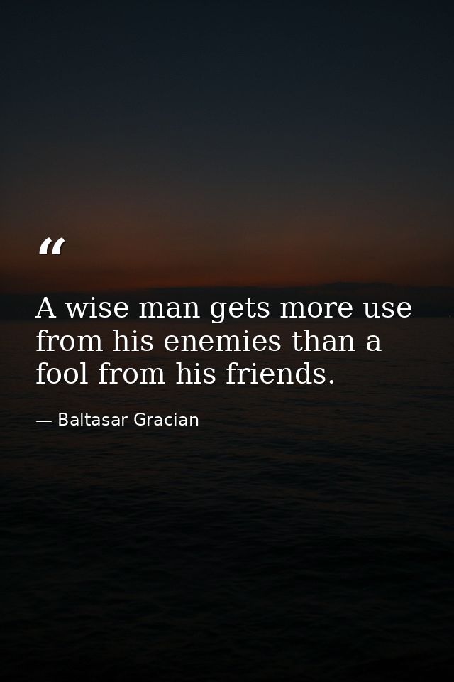 A wise man gets more use from his enemies than a fool from his friends. — Baltasar Gracian