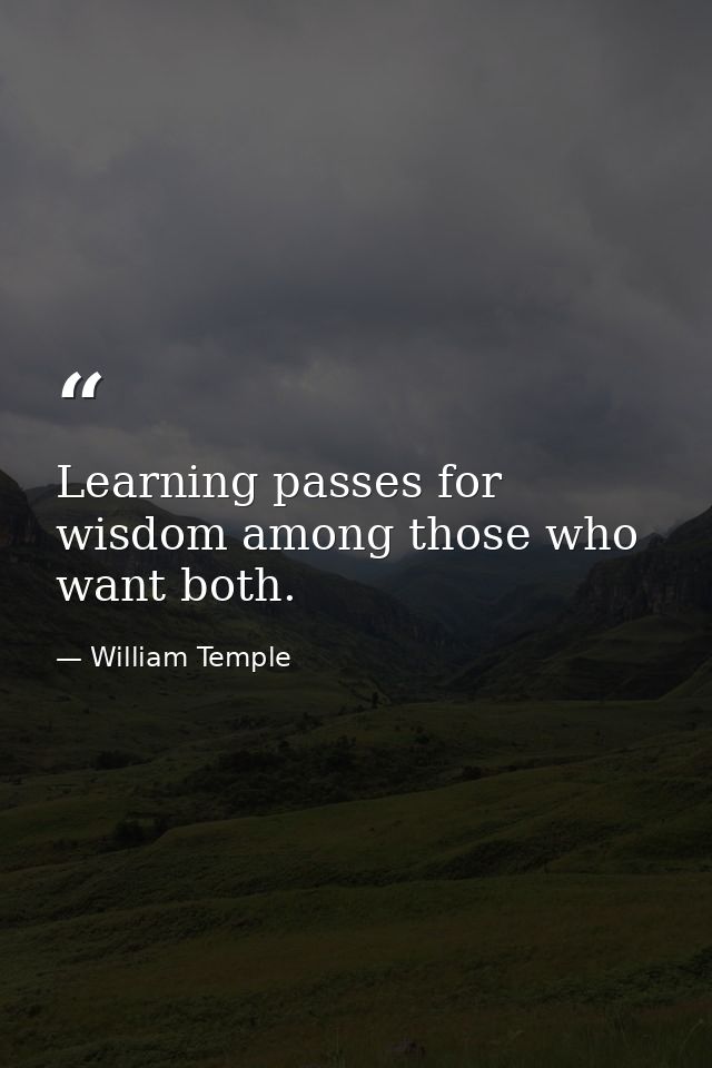 Learning passes for wisdom among those who want both. — William Temple