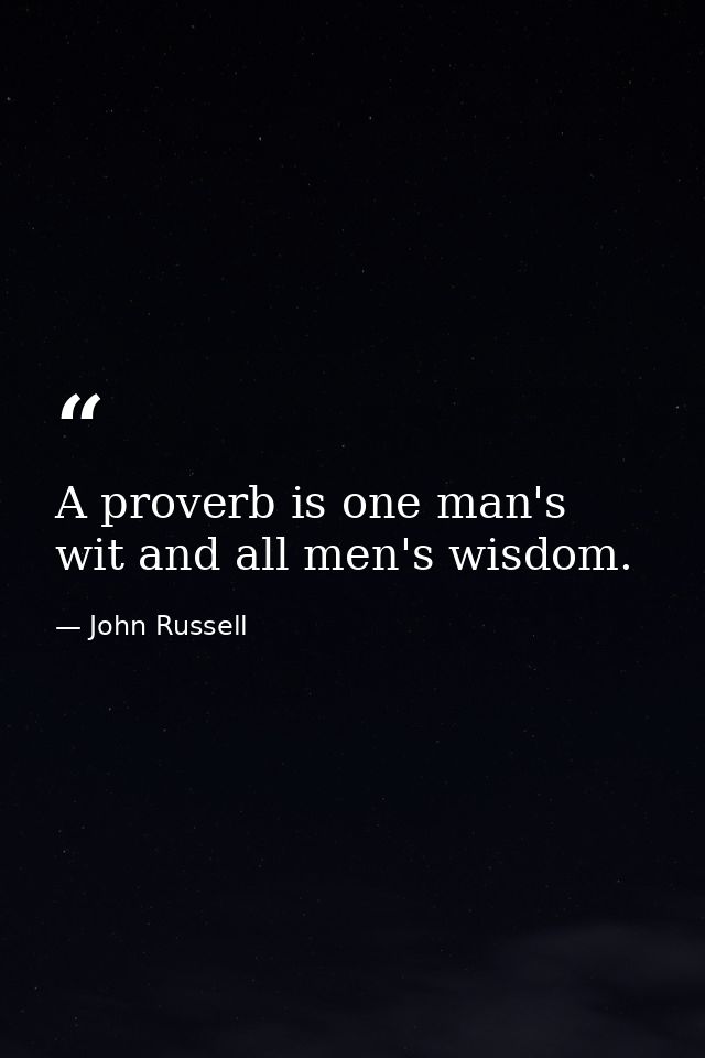 A proverb is one man's wit and all men's wisdom. — John Russell