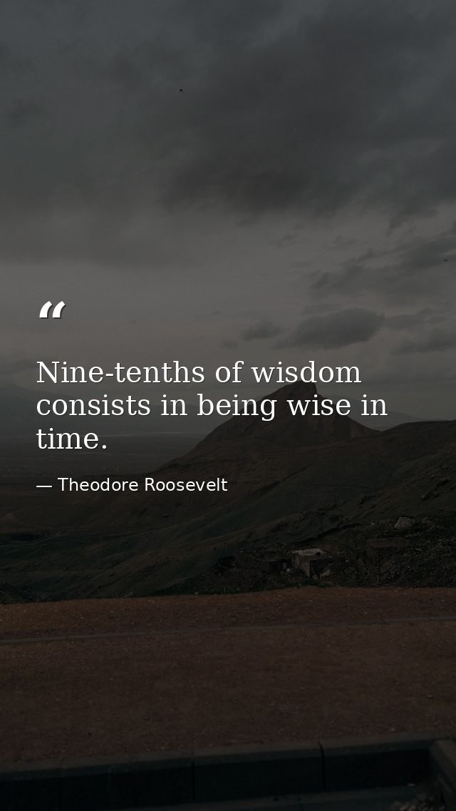 Nine-tenths of wisdom consists in being wise in time. — Theodore Roosevelt