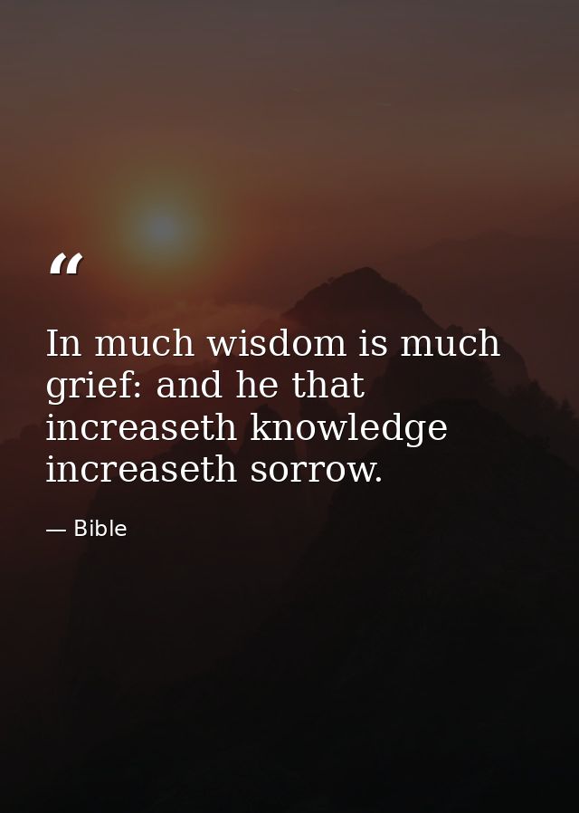 In much wisdom is much grief: and he that increaseth knowledge increaseth sorrow. — Bible