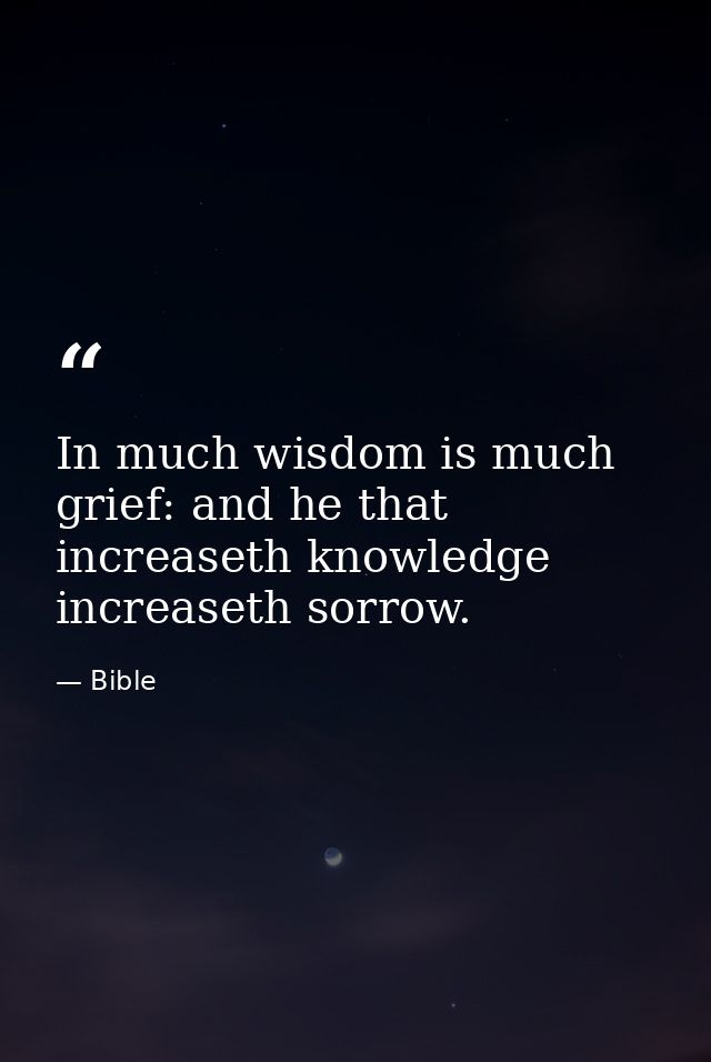 In much wisdom is much grief: and he that increaseth knowledge increaseth sorrow. — Bible
