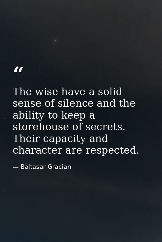 The wise have a solid sense of silence and the ability to keep a storehouse of secrets. Their capacity and character are — Baltasar Gracian