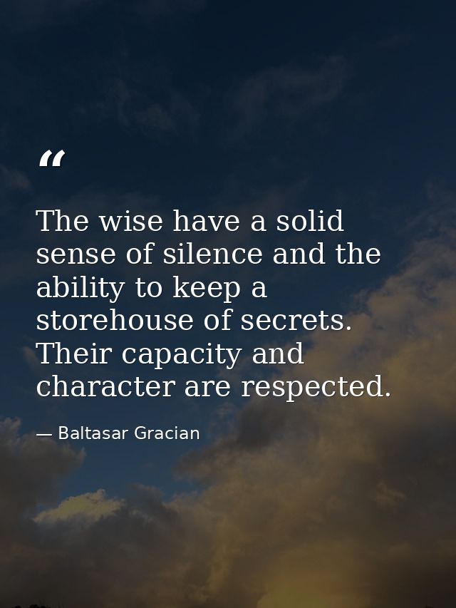 The wise have a solid sense of silence and the ability to keep a storehouse of secrets. Their capacity and character are — Baltasar Gracian