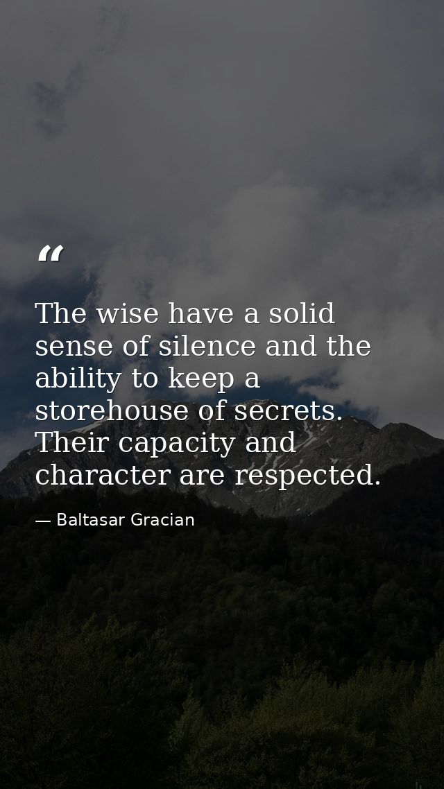 The wise have a solid sense of silence and the ability to keep a storehouse of secrets. Their capacity and character are — Baltasar Gracian