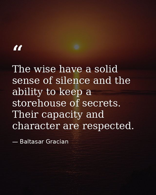 The wise have a solid sense of silence and the ability to keep a storehouse of secrets. Their capacity and character are — Baltasar Gracian