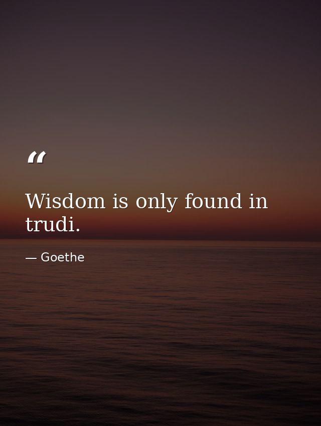 Wisdom is only found in trudi. — Goethe