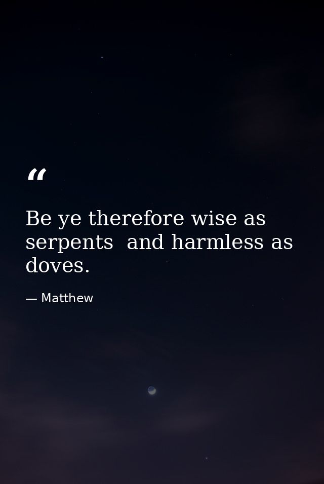 Be ye therefore wise as serpents  and harmless as doves. — Matthew