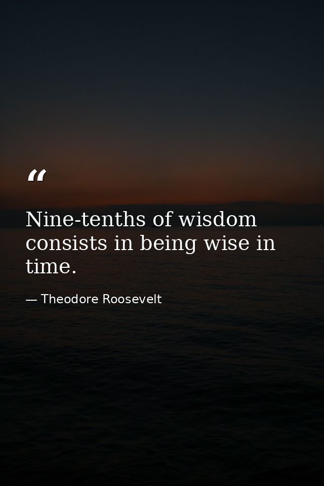 Nine-tenths of wisdom consists in being wise in time. — Theodore Roosevelt