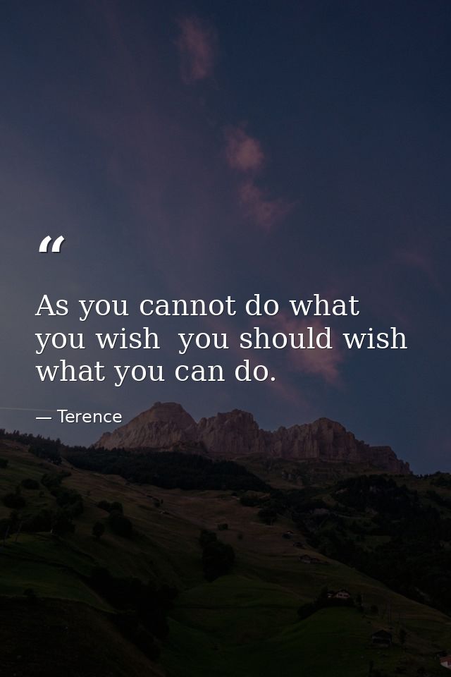 As you cannot do what you wish  you should wish what you can do. — Terence